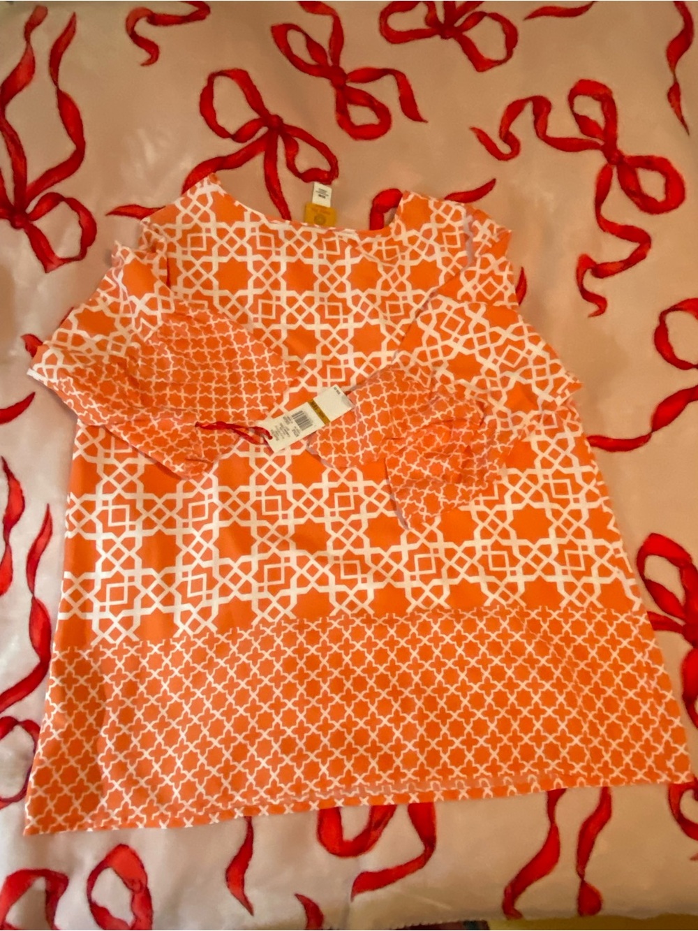 Ruby Rd. Orange and White Geometric Top - Picture 9 of 11